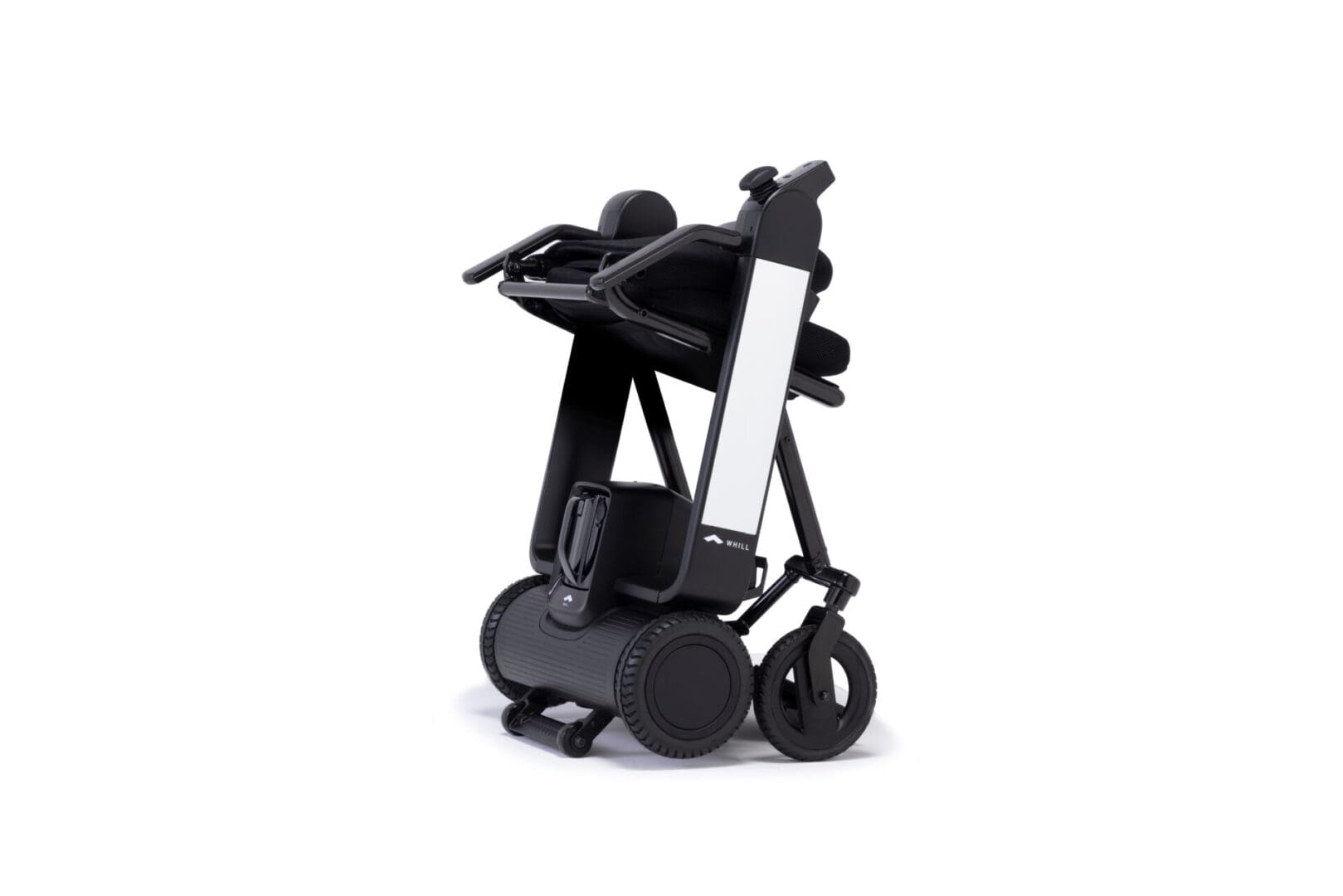 A black and white electric scooter on a white background.