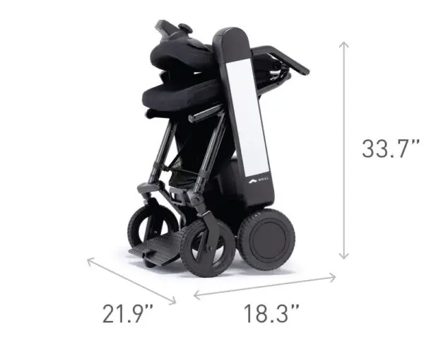 The dimensions of a WHILL Model F baby stroller.