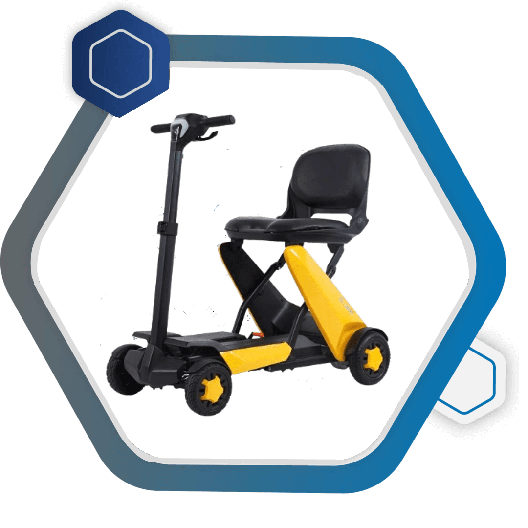 Yellow and black foldable electric scooter.