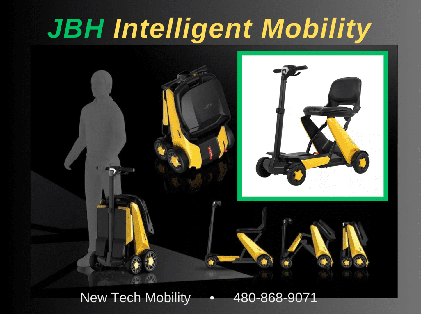 Yellow and black JBH Intelligent Mobility scooter.