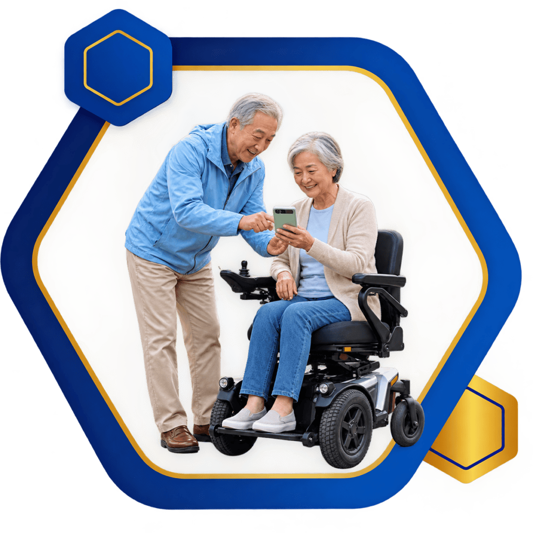 Elderly Couple Mobility Assistance Hexagon Design