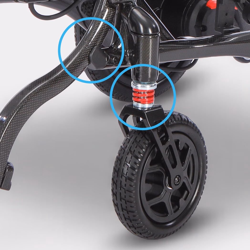 <h3>Footrest & Suspension</h3>Reinforced footrest and suspension adds strength and stability for long-term durability.