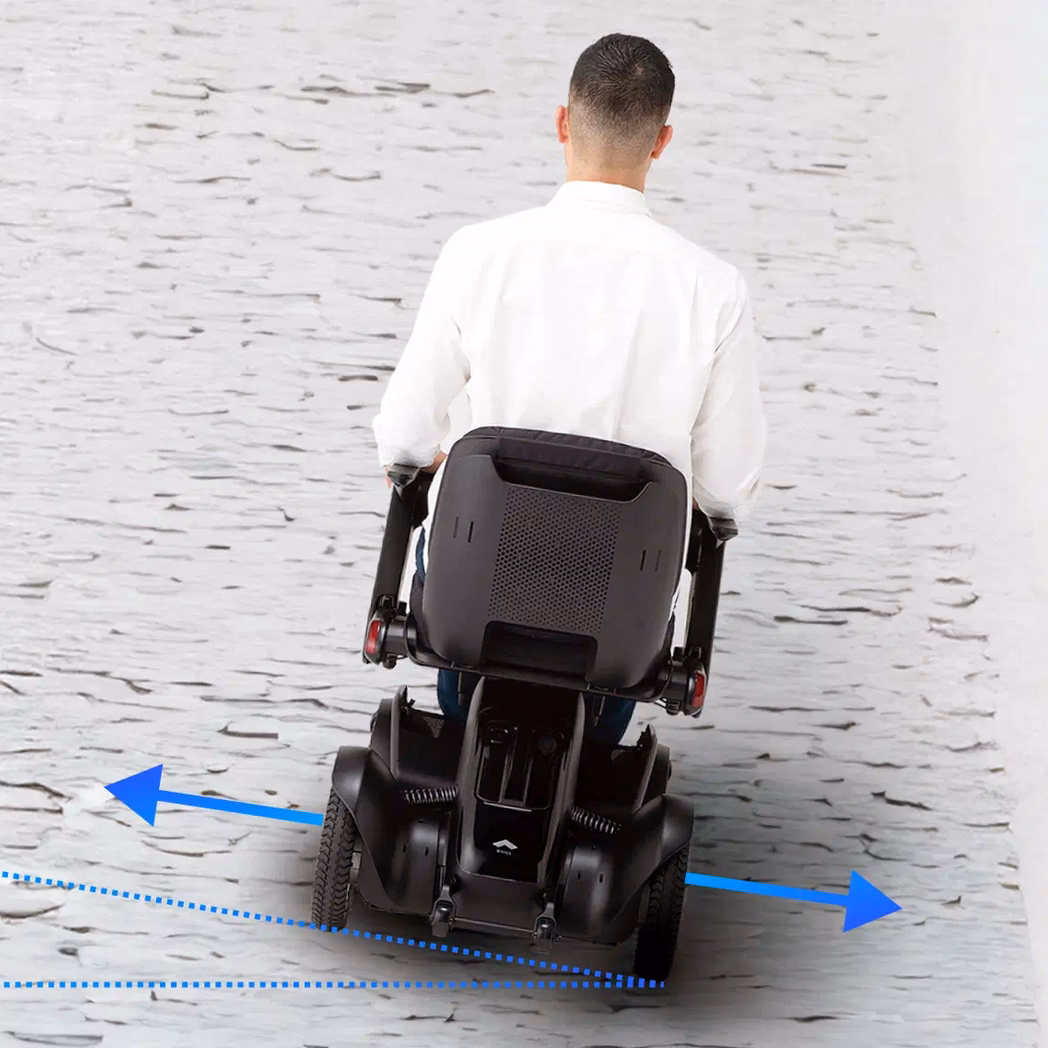 <h3>Drift Prevention</h3>Dual-motor technology prevents drifting, ensuring straight-line stability on uneven surfaces.