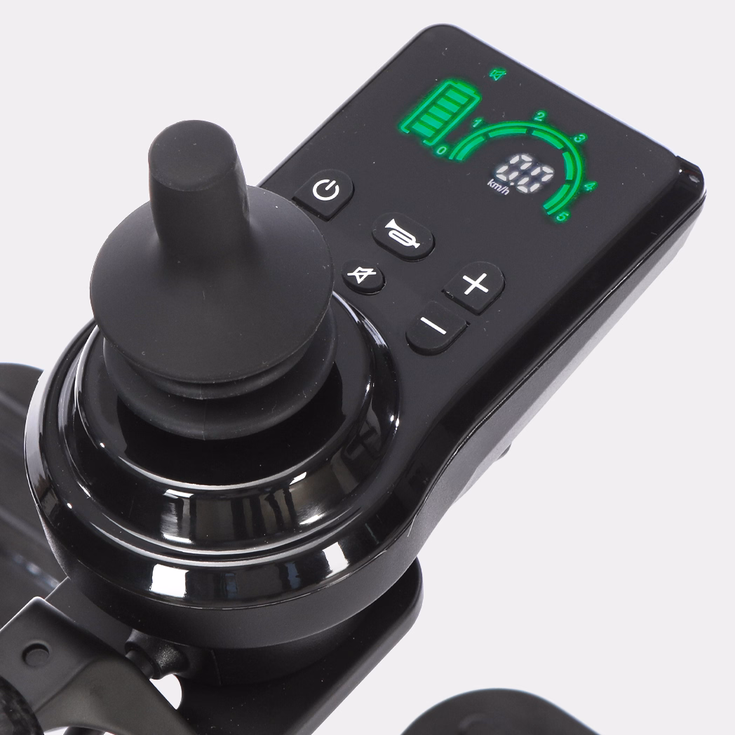 <h3>Quick Disconnect Joystick</h3>Features a programmable, color LCD screen with built-in headlight and USB charging port.