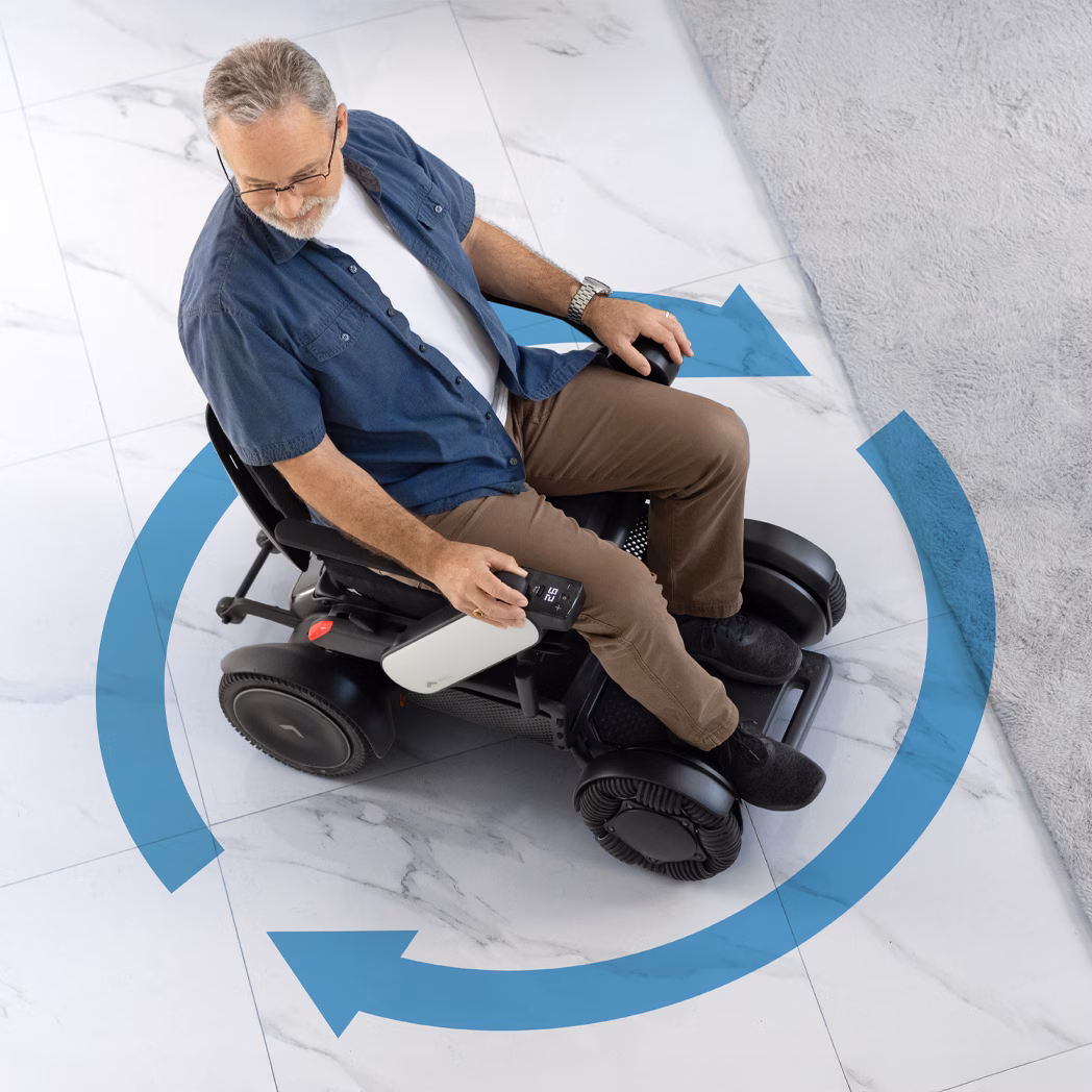 <h3>Effortless Maneuverability</h3>Navigate tight doorways and crowded spaces with a 29.9-inch turning radius,12.4-mile range, 5 mph speed, and stability on 10° inclines.